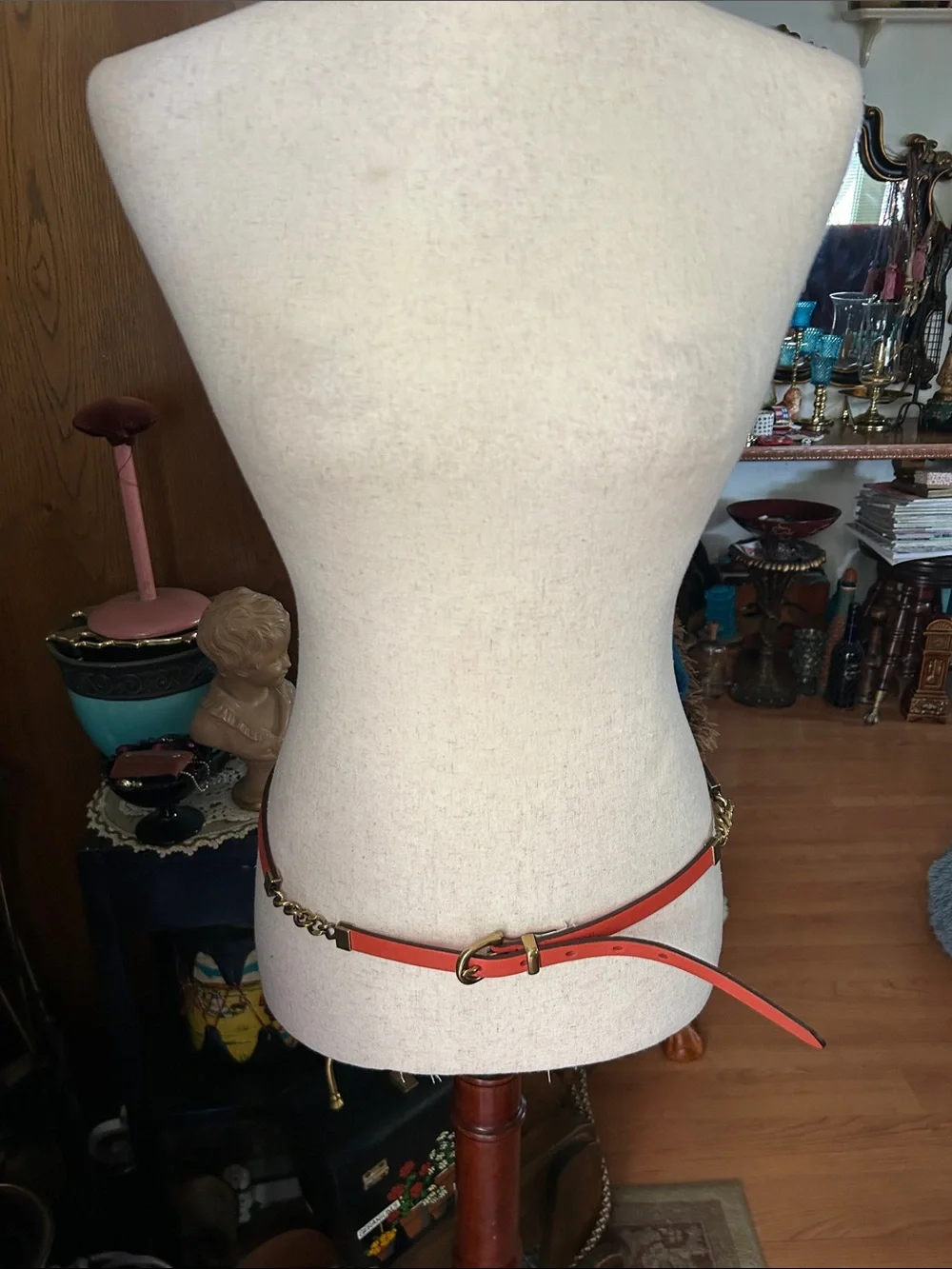 Burnt Orange Leather Chain-Detail Belt